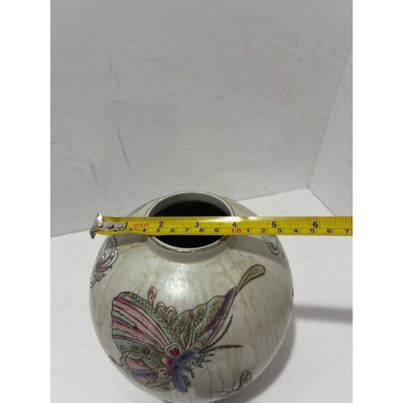 Oriental Vase Hand Painted multi color Butterfly Raised Gold Gilt Ceramic decor - Picture 7 of 7